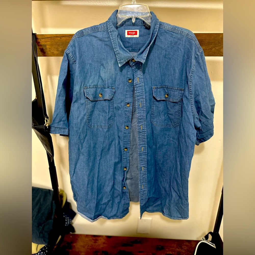 Vintage Men’s WRANGLER Blue Western Short Sleeve Shirt 2XL